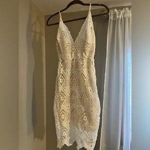 White/Nude Lace Midi Dress- Size Medium